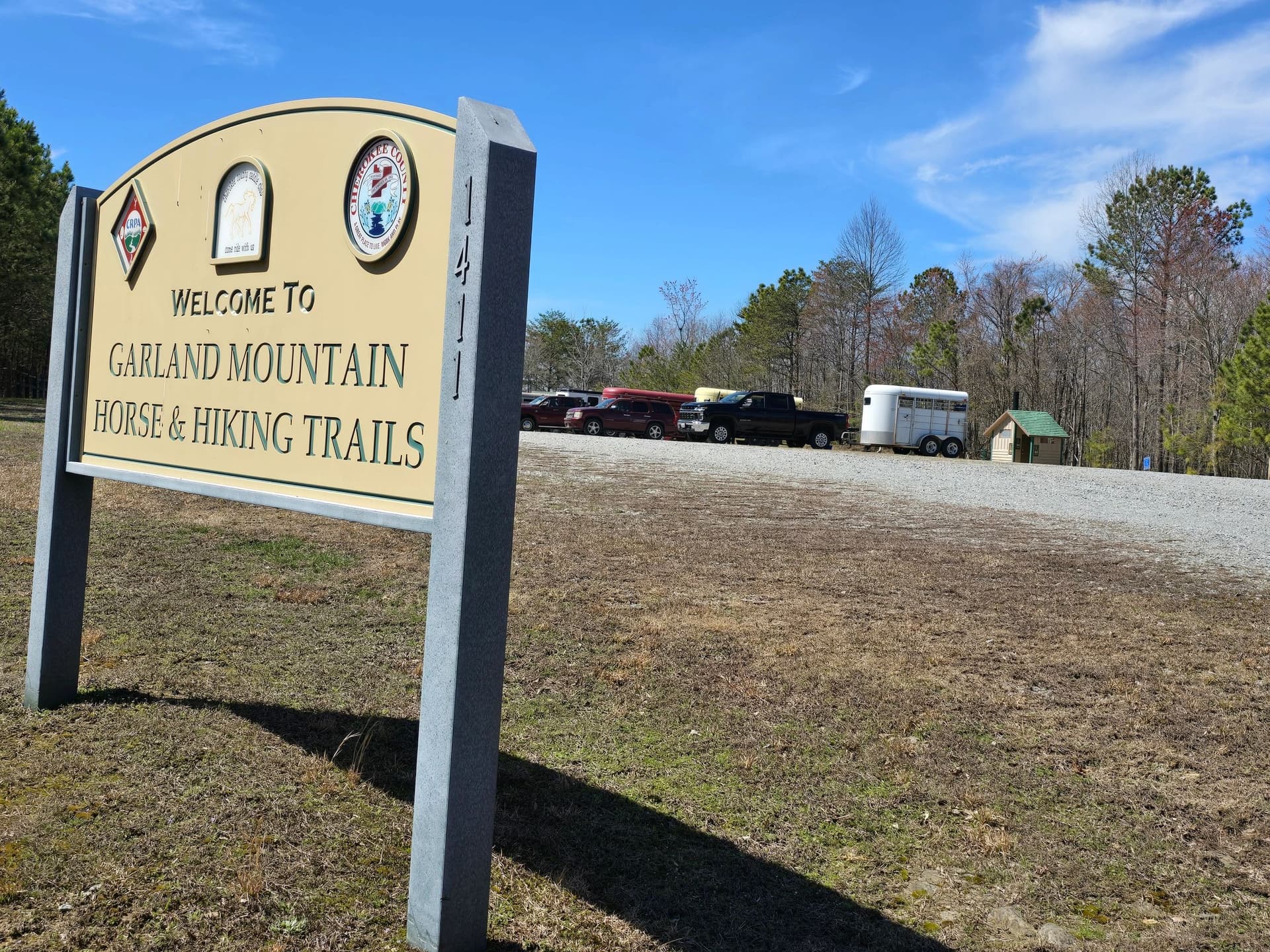 Welcome sign at Garland Mountain Horse and Hiking Trails